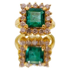 3.10ct Emerald Diamond Engagement Ring - 18K Yellow Gold Anniversary gift 