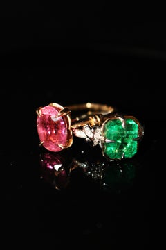 3ct Natural Emerald in Forget Me Knot Style Ring Platinum and 22ct Gold