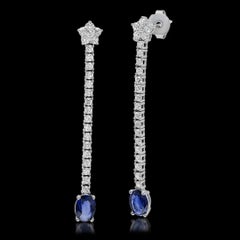 3.10Ct Natural Sapphire and Diamond 14K Solid White Gold Earrings