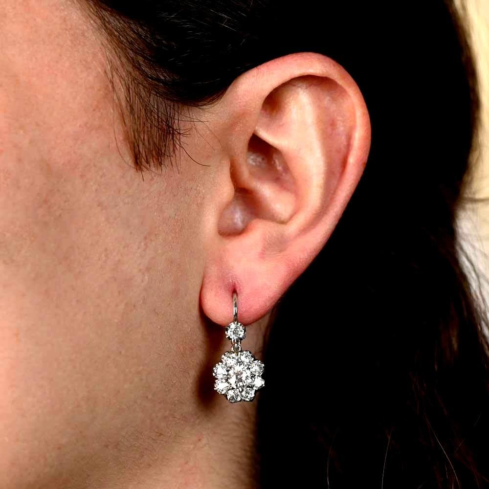 3,10 Karat Diamant-Ohrringe im alten Euroschliff, VS1-VS2 Reinheit, Gelbgold, Platin  (Alteuropäischer Schliff)
