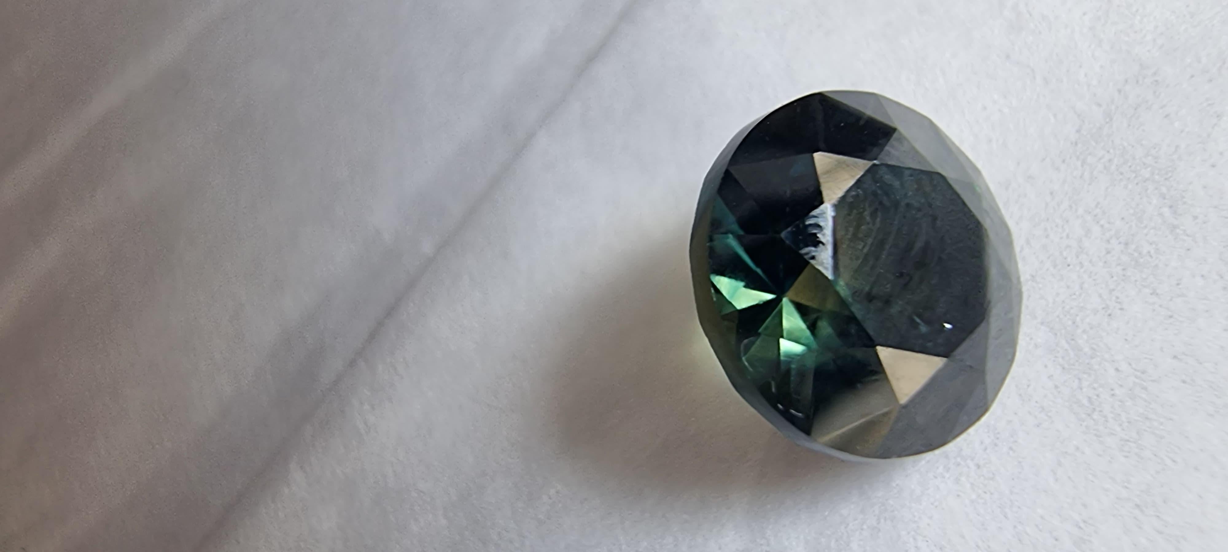 3,11ct Piedra natural redonda azul turquesa verdoso azul zafiro en Nuevo estado para la venta en Lanham, MD