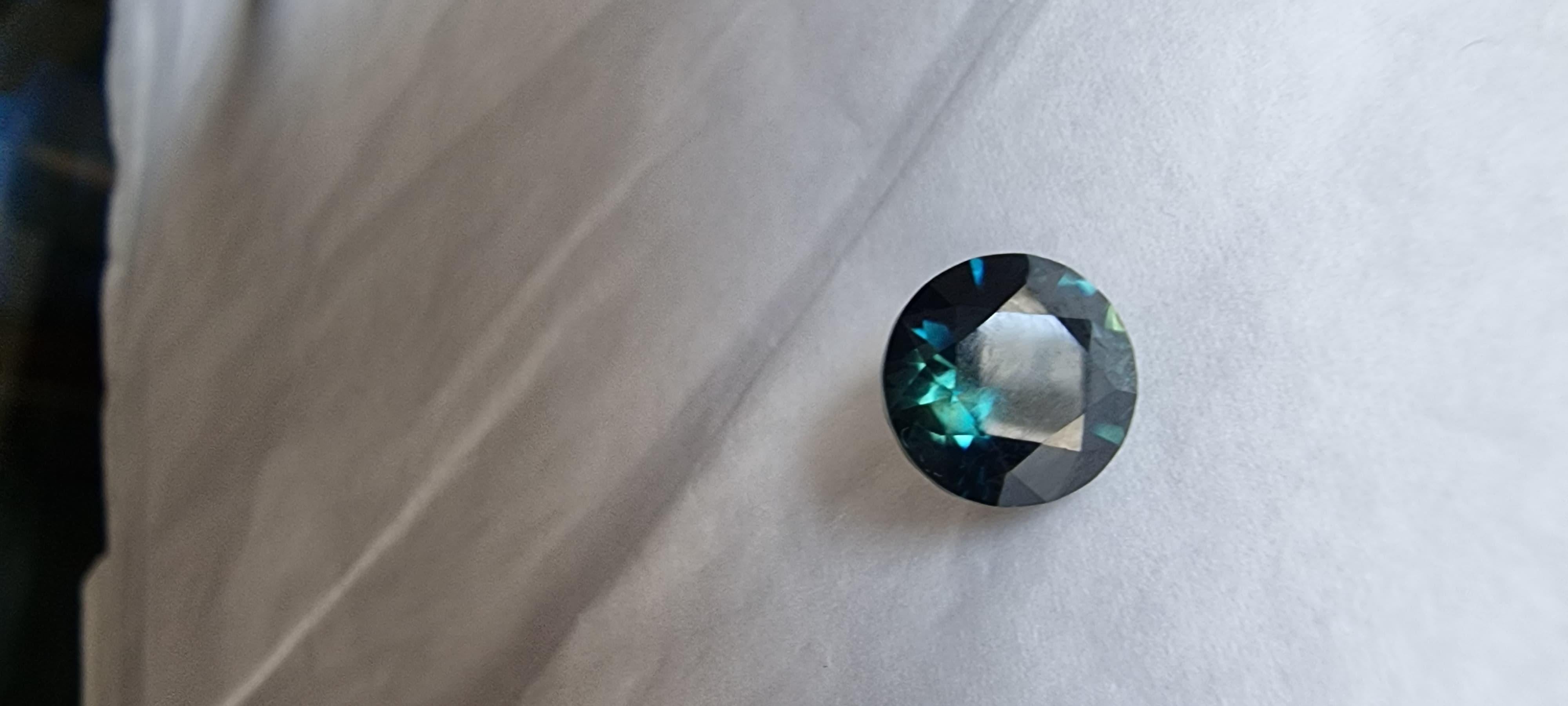 Femenino o masculino 3,11ct Piedra natural redonda azul turquesa verdoso azul zafiro en venta