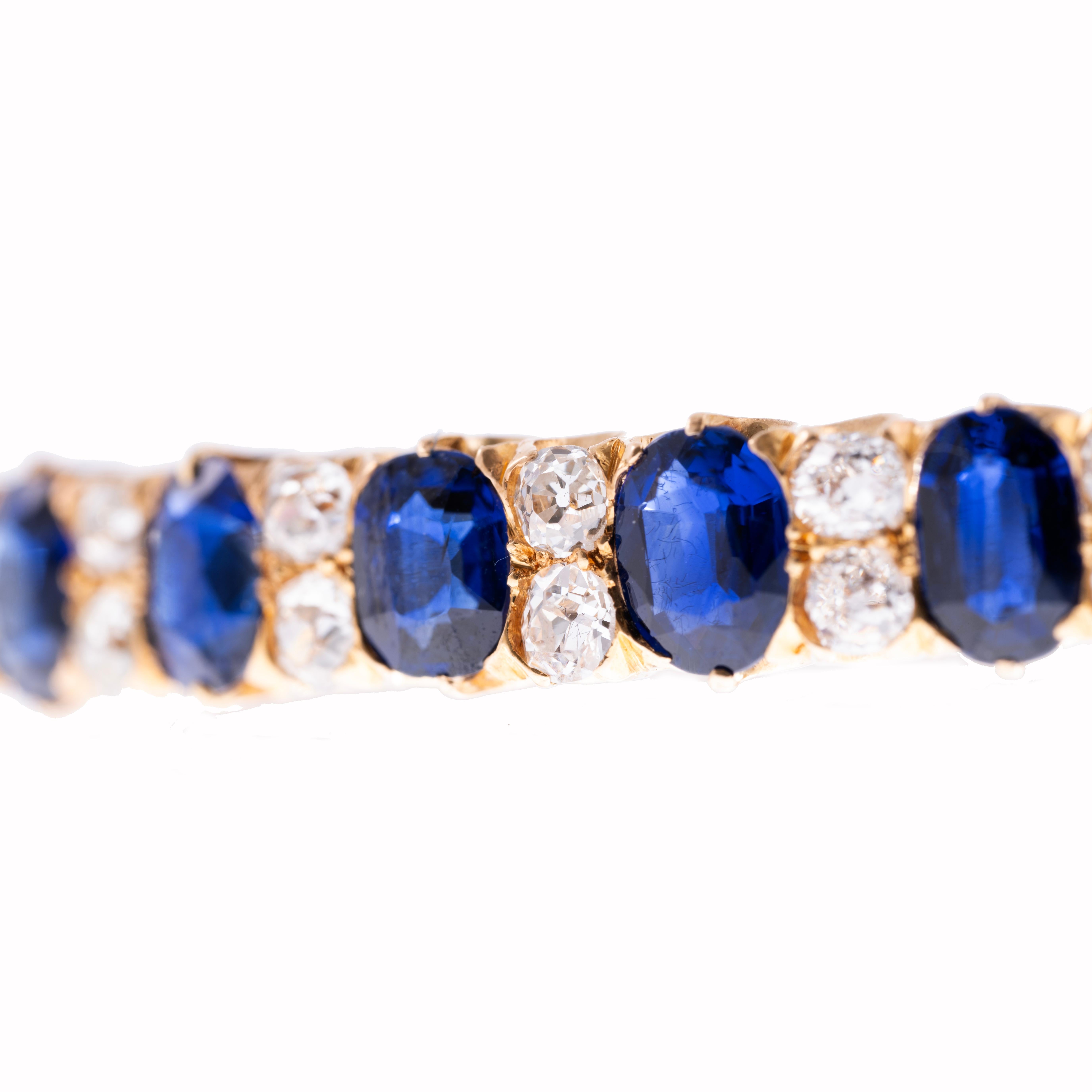 Late Victorian 3.10cttw Blue Sapphire 1.95cttw Diamond Old Mine Cut 15ct English C/1890 For Sale