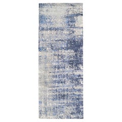 3'10 "x10'3" Blau Abstrakt Mit Mosaik Design Wolle Und Seide Handgeknüpft Teppich