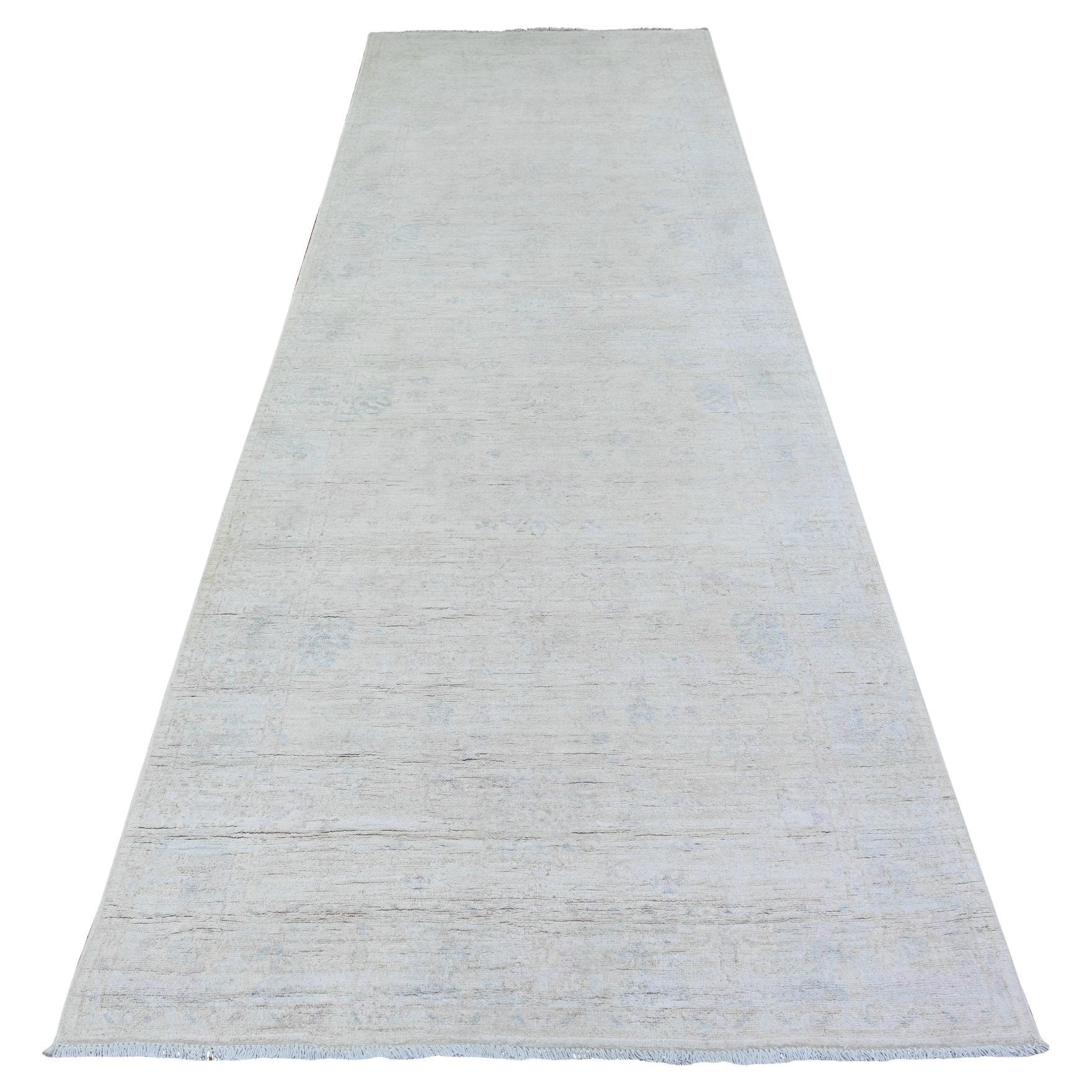 3
10 "x11
2" Weißer Diamant Hand geknüpft Weiß waschen Peshawar Wolle Läufer Teppich