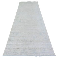 3
10 "x11
2" Weißer Diamant Hand geknüpft Weiß waschen Peshawar Wolle Läufer Teppich