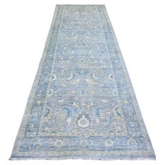 3'10 "x11'9" Wolke Grau Feiner Peshawar Wolle Handgeknüpft Orientteppich