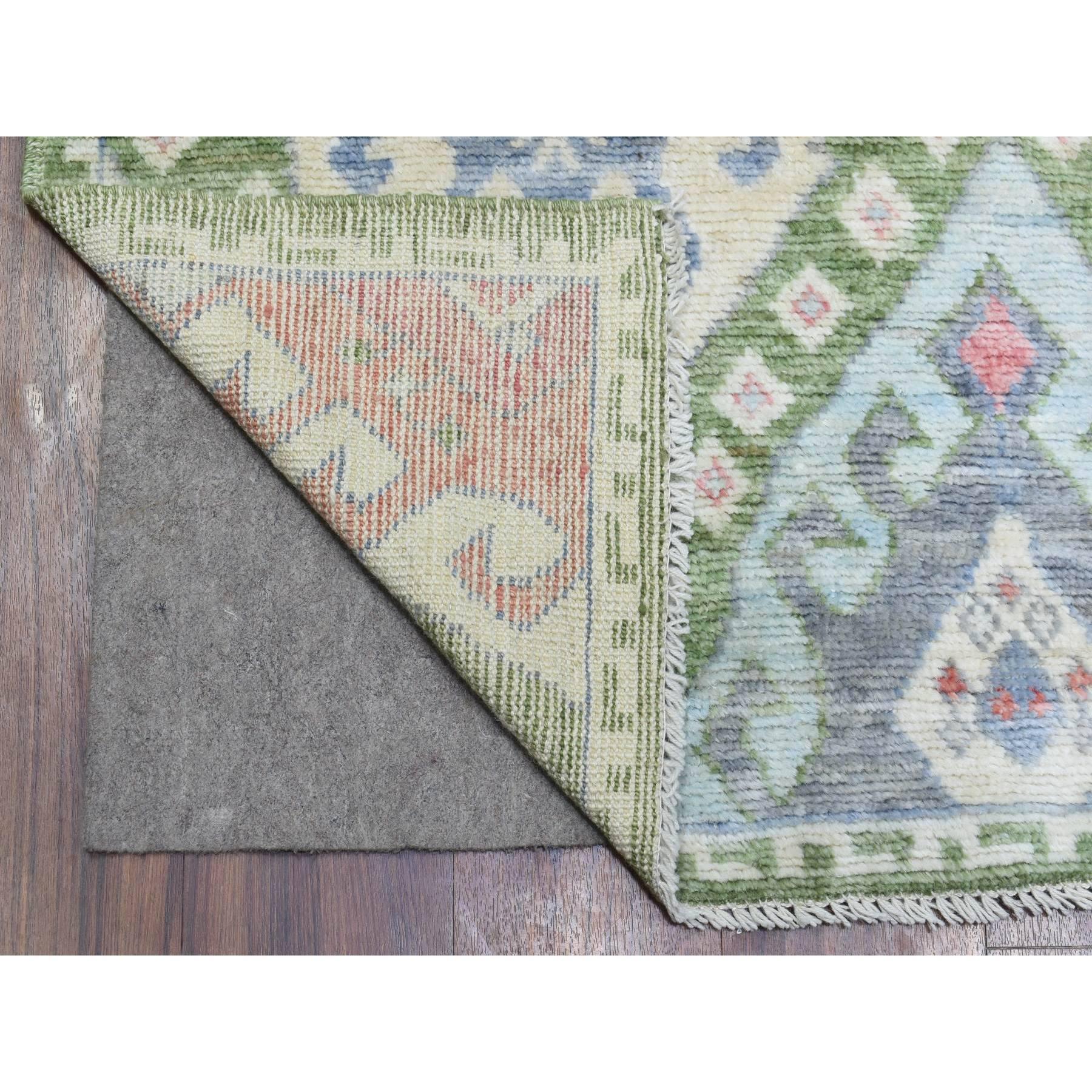 This is a truly genuine one-of-a-kind Colorful, Anatolian Village Inspired with Large Elements, Natural Dyes Hand Knotted Soft Wool Runner Oriental Rug. It has been Knotted for months and months in the centuries-old weaving craftsmanship techniques