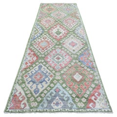 3'10"x12' Colorful Inspired Large Elements Hand Knotted Wool Runner Rug