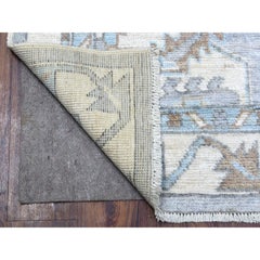 3'10"x12'1" Gray Geometric Anatolian Inspired Angora Oushak Hand Knotted Wool