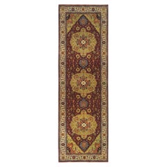 3'10"x12'1" Red Wool Hand Knotted Antiqued Fine Heriz Re-Creation Runner Rug