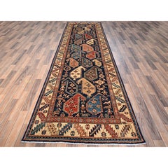 3'10"x13' Midnight Blue Hand Knotted Northwest Persian Wool Runner Oriental Rug