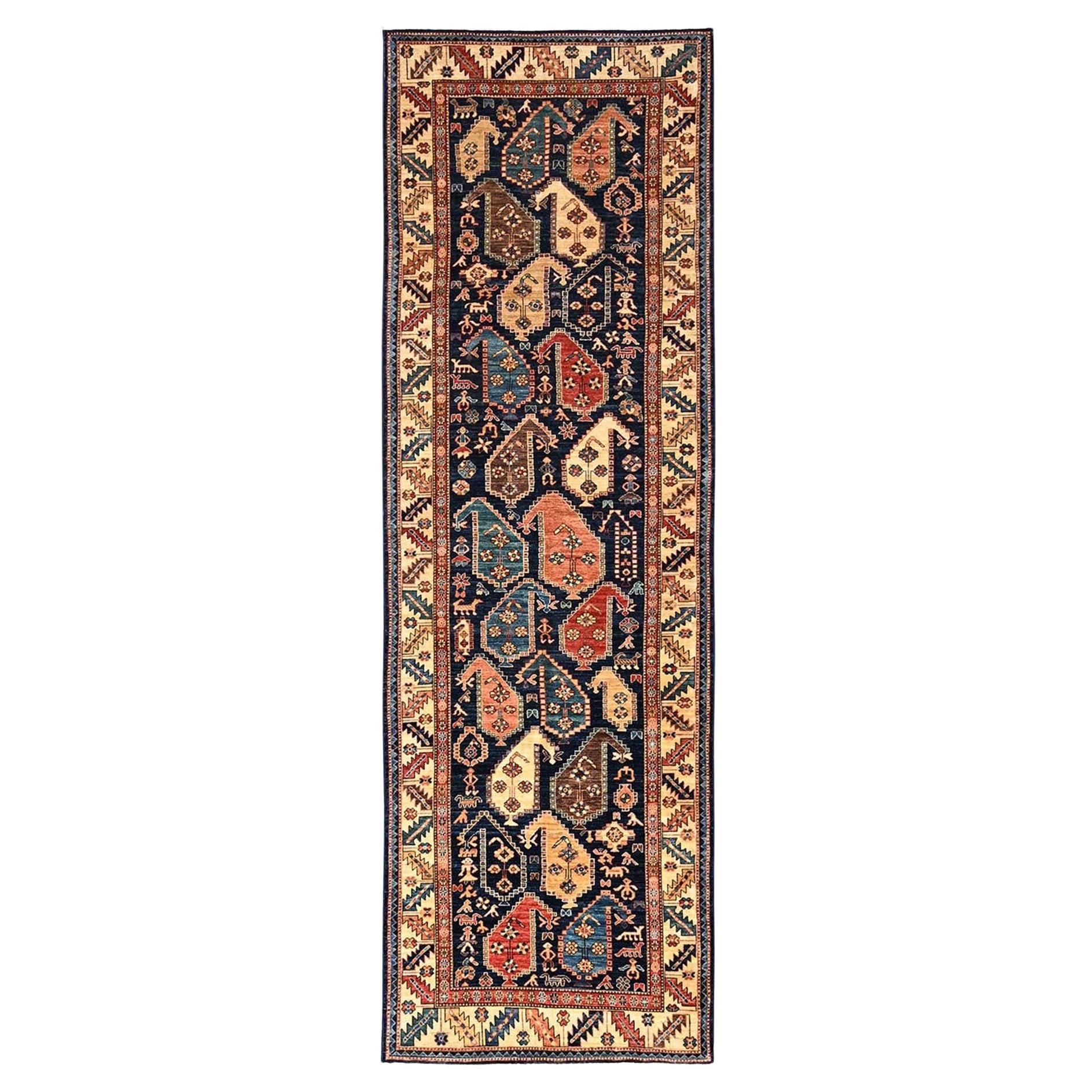 3
10"x13
Midnight Blue Hand Knotted Northwest Persian Wool Runner Oriental Rug