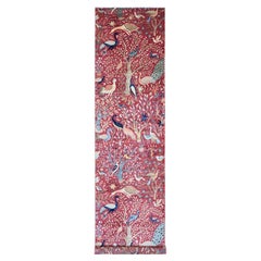 3'10"x16'2" Red Peshawar Birds of Paradise Design Hand Knotted Wool Runner Rug