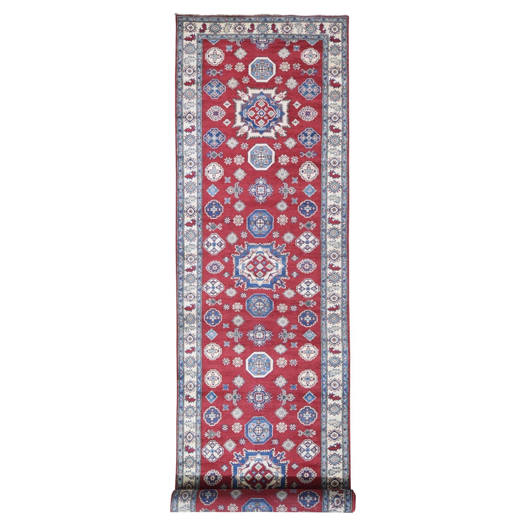 3
10"x17
3" Extra Long Wide Kazak Runner Hand Knotted Natural Wool Oriental Rug For Sale