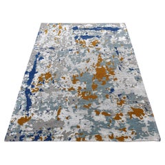 3'10"x5'10" Battleship Gray Abstract Design Wool and Silk Hand Knotted Rug