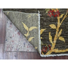 3'10"x5'10" Charcoal Gray Sparrows on the Tree Peshawar Hand Knotted Wool Rug