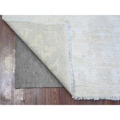 3'10"x5'10" Daisy White Wool Hand Knotted Washed Out Peshawar Oriental Rug