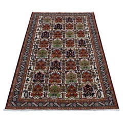 3
10"x5
10" Ivory, New Persian Ardabil Design, Pure Wool, Hand Knotted, Rug