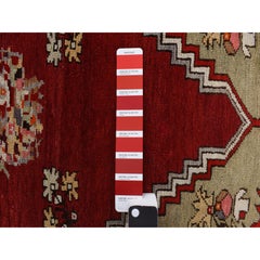 3'10"x5'4" Pompeain Red Hand Knotted Antique Bergama Prayer RugWool Oriental Rug