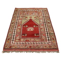 3'10"x5'4" Pompeain Red Hand Knotted Antique Bergama Prayer Wool Oriental Rug