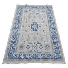 3'10"x5'6" Ivory Vintage Look Kazak with Floral Elements Hand Knotted Wool Rug