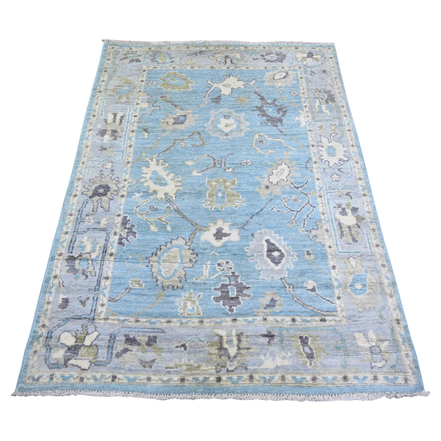 3'10"x5'7" Argentina Blue, Afghan Angora Oushak, Wool Hand Knotted Oriental Rug