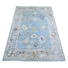 3'10 "x5'7" Argentina Blau, Afghan Angora Oushak, Wolle Handgeknüpfter Orientteppich