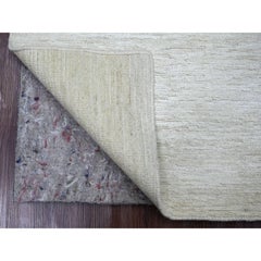 3'10"x5'7" Ivory Plain Solid Pattern Hand Knotted Hand Spun Ghazni Wool Rug