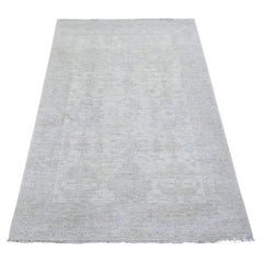 3'10 "x5'7" Elfenbein gewaschen aus Peshawar verblasst Designs Wolle handgeknüpft Teppich
