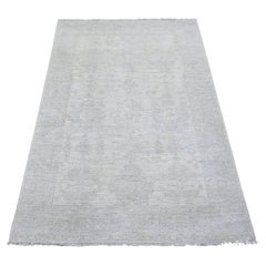 3'10"x5'7" Ivory Washed Out Peshawar Faded Designs Wool Hand Knotted Rug