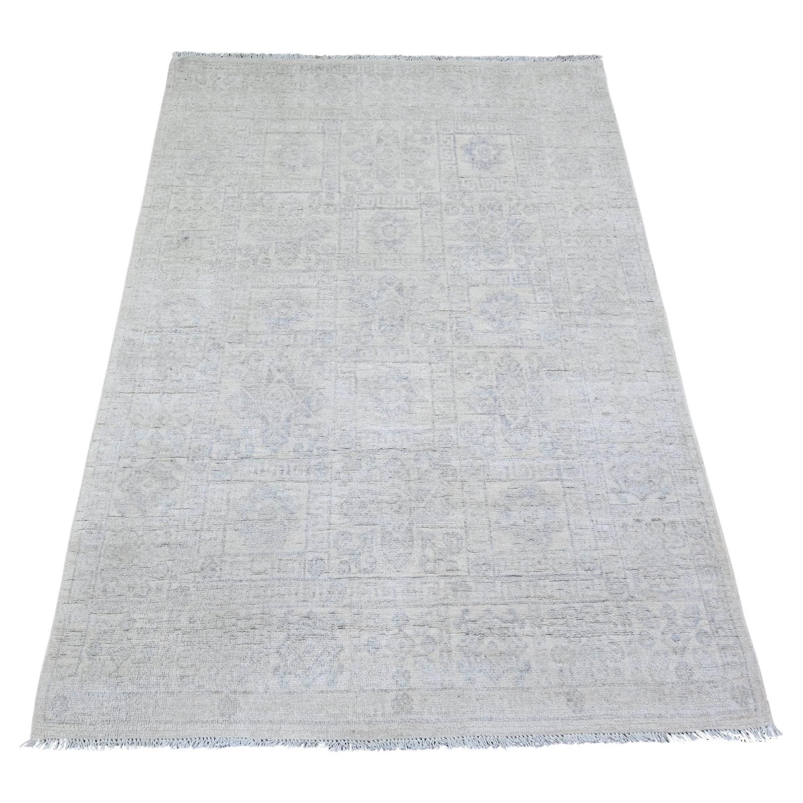 3'10"x5'7" Ivory White Wash Peshawar Khotan Design Wool Hand Knotted Rug