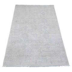 3'10"x5'7" Ivory White Wash Peshawar Khotan Design Wool Hand Knotted Rug