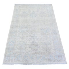 3'10"x5'8" Lace Ivory Stone Washed Peshawar Faded Out Wool Hand Knotted Rug