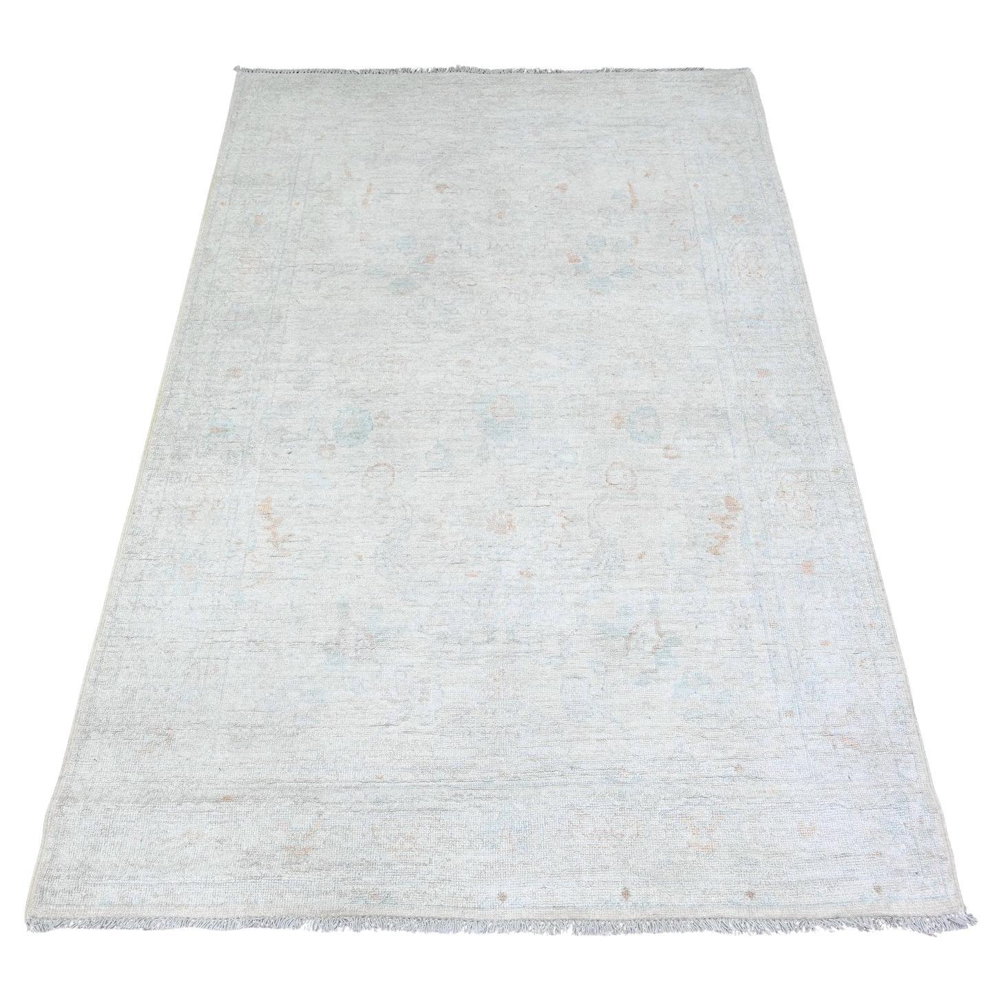 3'10"x5'8" Lexicon Ivory Soft Organic Wool Hand Knotted Peshawar Oriental Rug