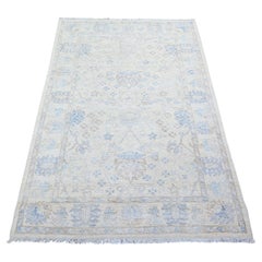 3'10 "x5'9" Broken White Peshawar Washed Out Faded Colors Hand Knotted Rug
