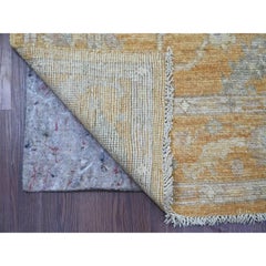 3'10"x5'9" Golden Brown Hand Knotted Pure Wool Afghan Angora Oushak Oriental Rug