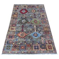 3'10 "x5'9" Alfombra de lana anudada a mano con diseño integral Aryana gris con Ziegler Mahal