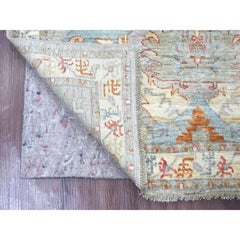 3'10 "x5'9" Peshawar grigio annodato a mano con design geometrico a foglie in pura lana