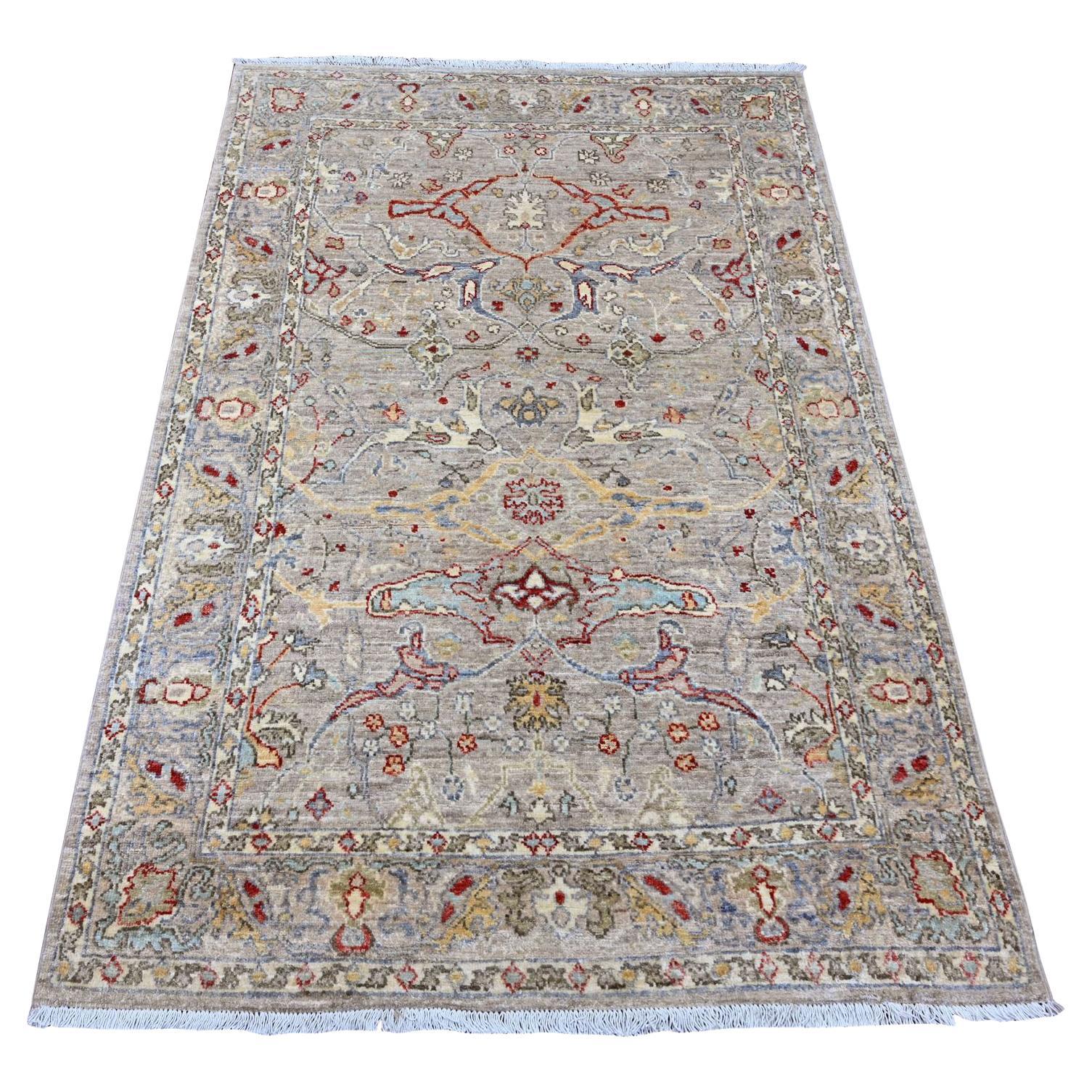 3'10 "x5'9" Stone Gray Handgeknüpft Peshawar mit Bijar Garus Design Wollteppich im Angebot
