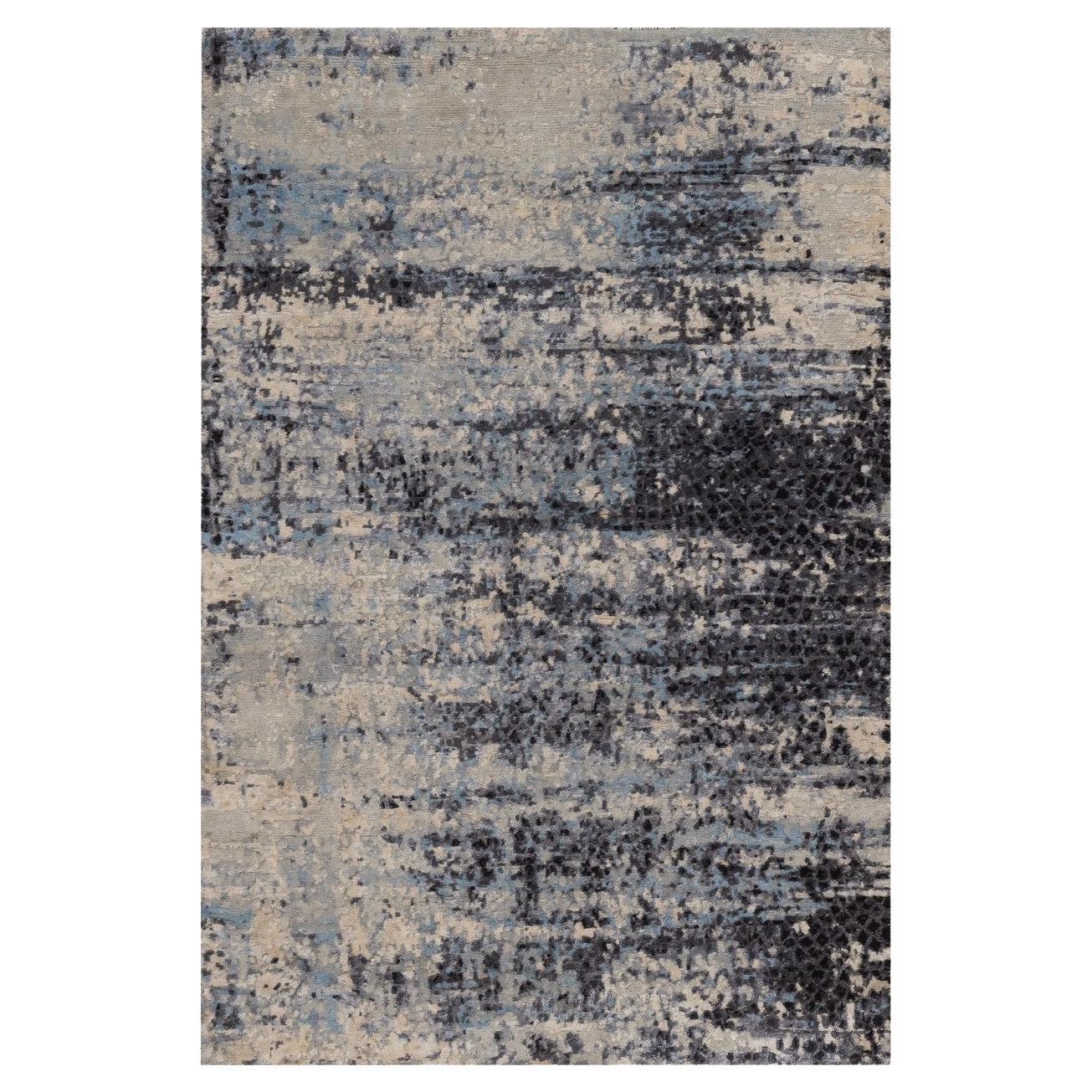 3'10 "x6' Blau-Grau Modernes Abstraktes Design Handgeknüpft Wolle & Seide Orientteppich im Angebot