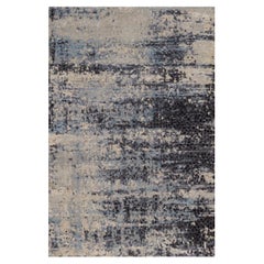 3'10"x6' Blue-Gray Modern Abstract Design Hand Knotted Wool & Silk Oriental Rug