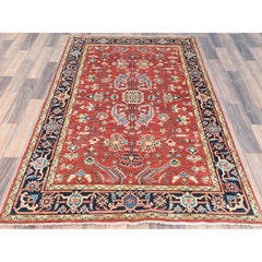 3'10"x6' Fire Brick Afghan Peshawar Heriz Wool Hand Knotted Oriental Rug