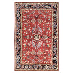 3'10"x6' Fire Brick Afghan Peshawar Heriz Wool Hand Knotted Oriental Rug