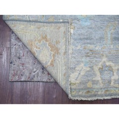 3'10"x6' Flint Gray Hand Knotted Afghan Angora Oushak Leaf Design Pure Wool Rug