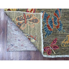 3'10"x6' Gray Afghan Peshawar Butterfly Design Hand Knotted Wool Oriental Rug