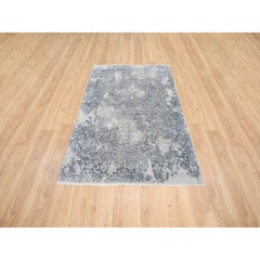 3'10 "x6' Grauer Broken Kashan Design Wolle mit reiner Seide Handgeknüpfter Teppich