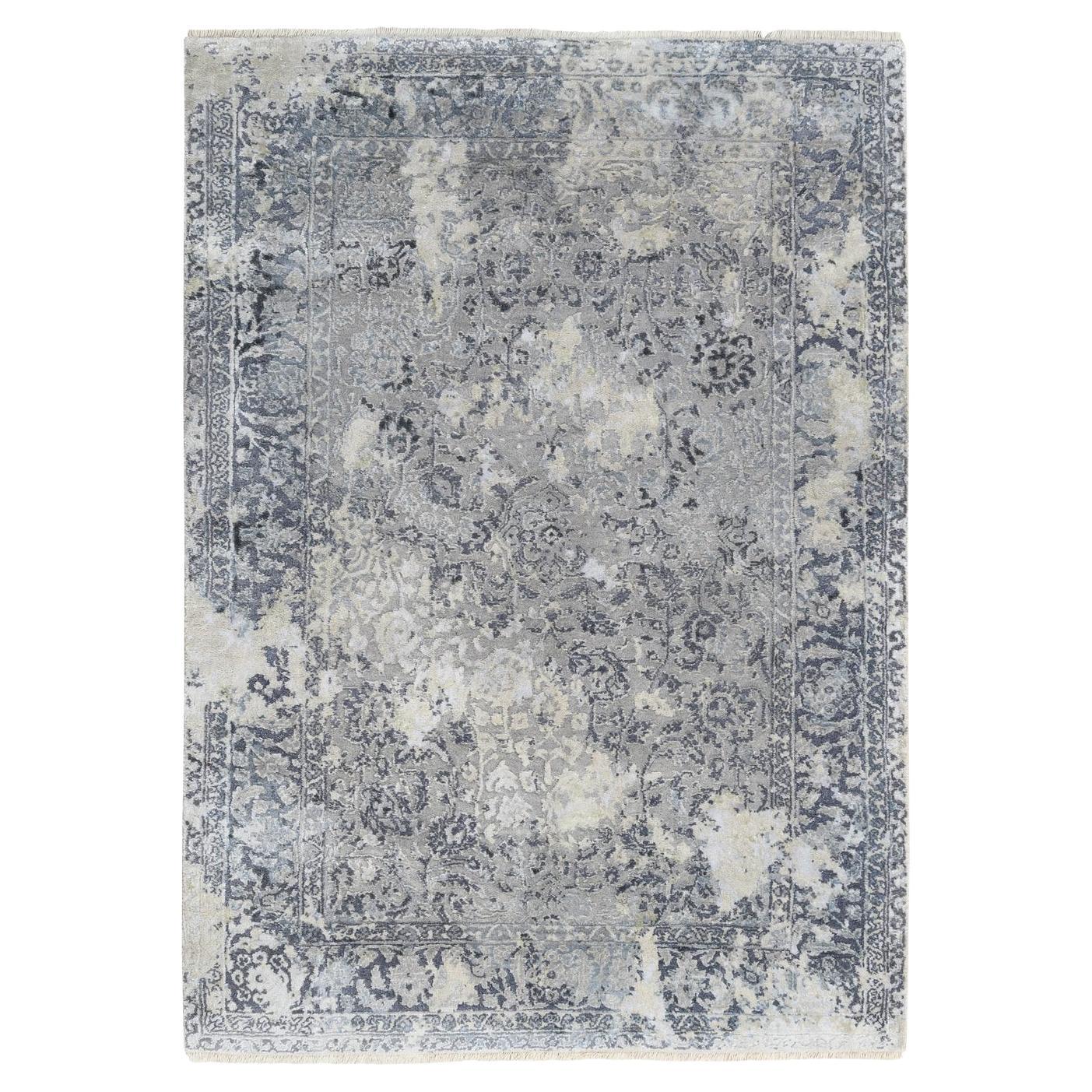 3
10 "x6
 Grauer Broken Kashan Design Wolle mit reiner Seide Handgeknüpfter Teppich