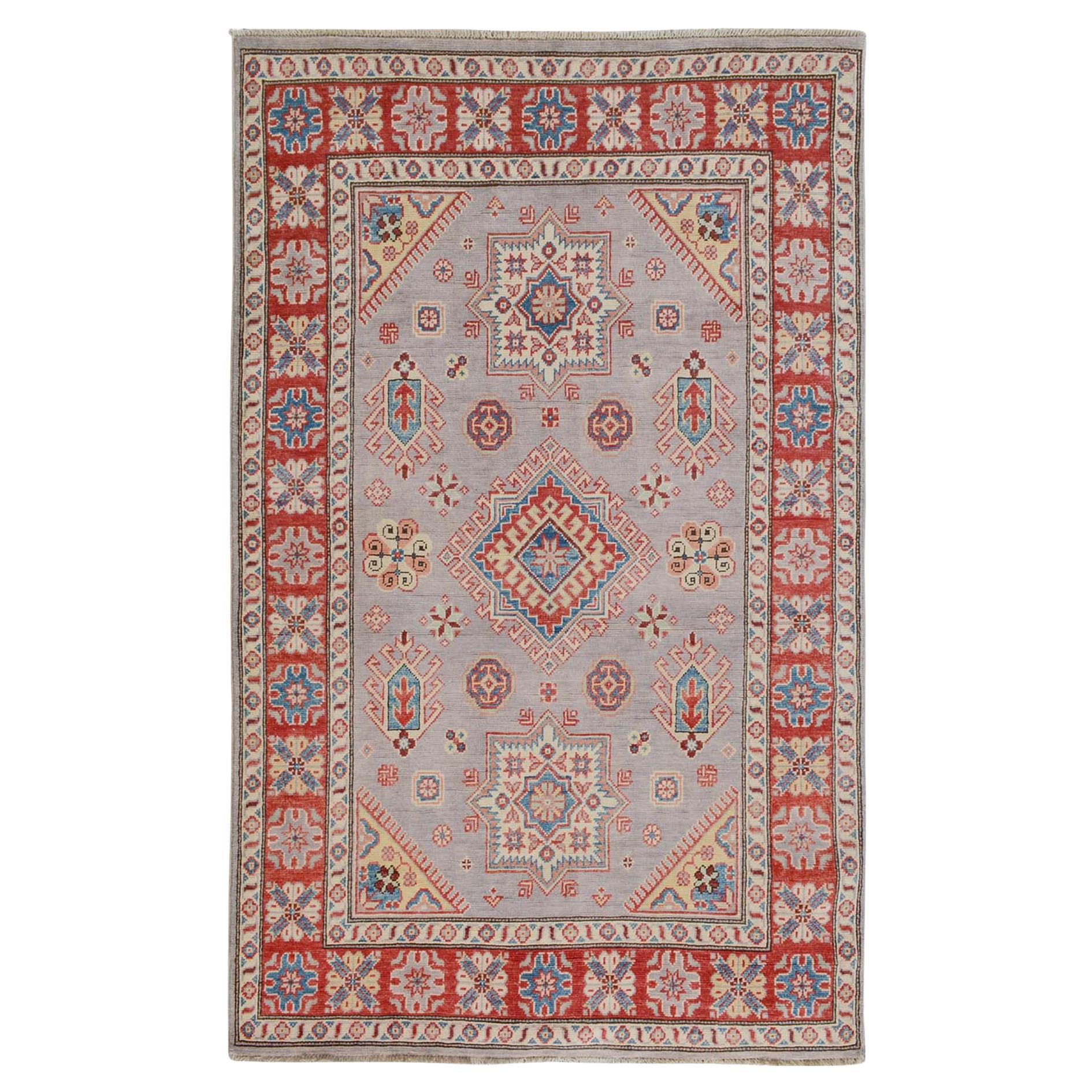 3
10"x6
 Gray Special kazak Geometric Design Pure wool HandKnotted Oriental Rug