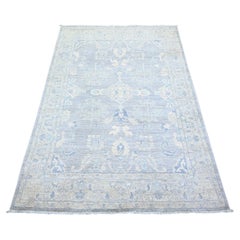 3'10"x6' Gray Stone Washed Peshawar Soft Wool Hand Knotted Rug